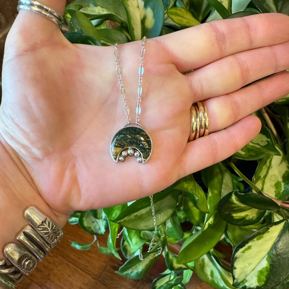 Artisan Redington Jewelry Sterling Silver Ocean Jasper Moon Pendant Necklace